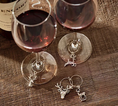 Reindeer Wine Charms - Mixed Set of 4