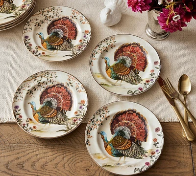 Botanical Harvest Turkey Stoneware Salad Plates - Set of 4