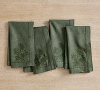 Monochrome Embroidered Floral Cotton/Linen Napkins - Set of 4