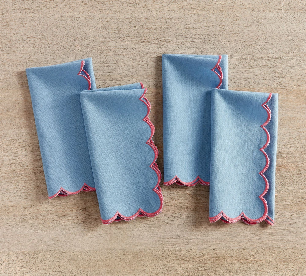 Scallop Border Cotton/Linen Napkins - Set of 4