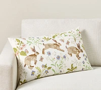 Spring Jumping Bunny Embroidered Lumbar Pillow