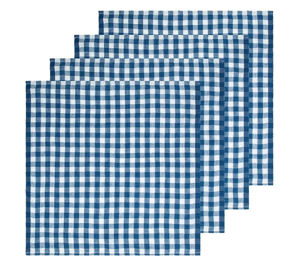 Gingham Block Print Cotton Picnic Napkin - Set of 4