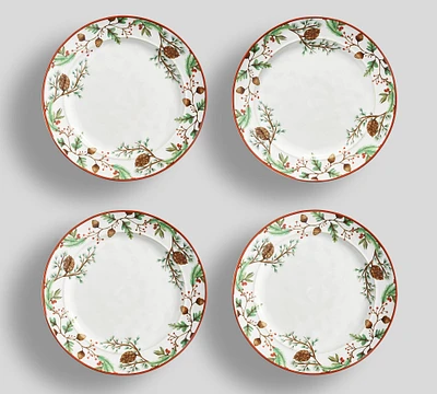 Forest Gnome Pinecone Stoneware Dinner Plates - Set of 4