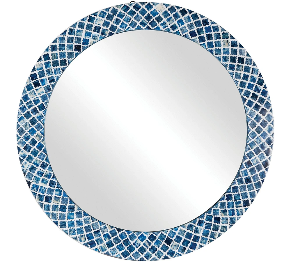 Phoenix Round Blue Bone Wall Mirror