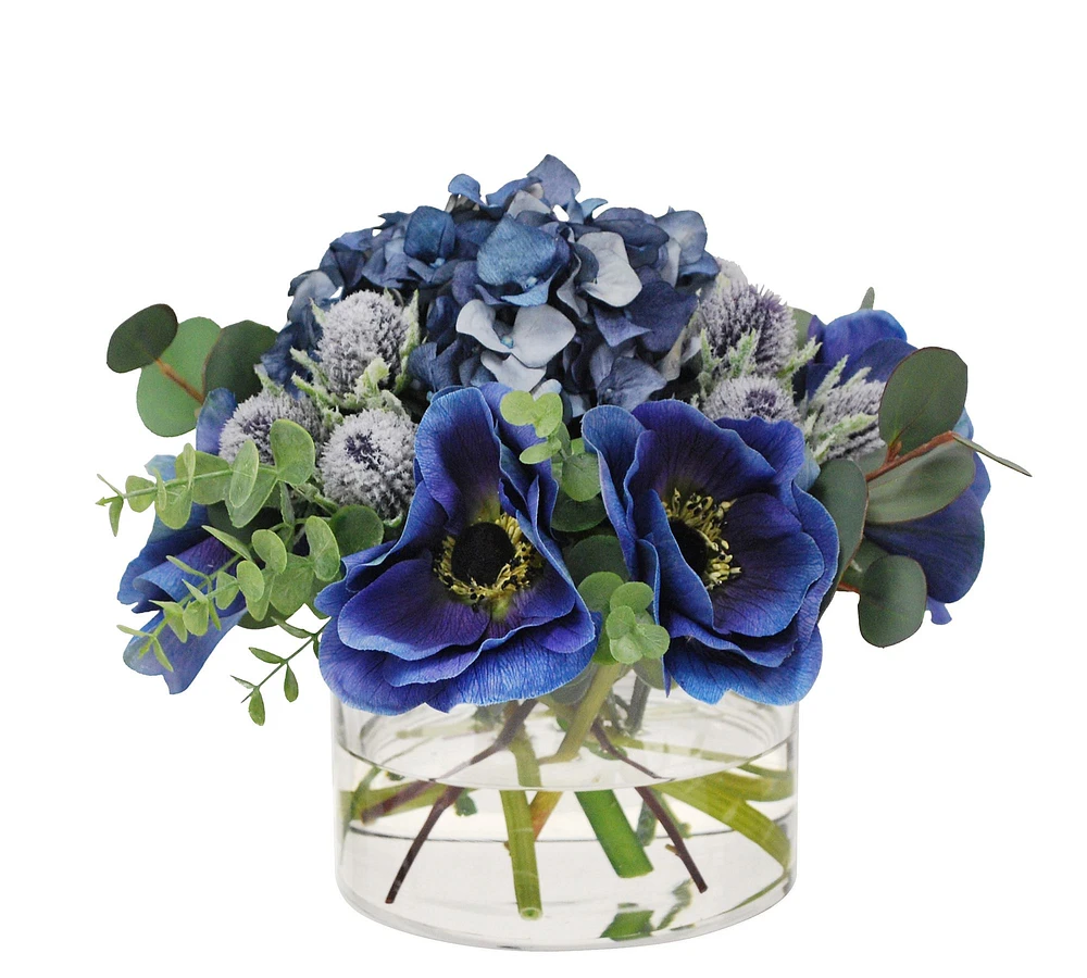 Faux Anemone & Thistle Mixed Blue Composed Arrangement