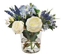 Faux Hydrangea & Rose Mixed Blueberry Composed Arrangement