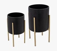 Bella Patterned Raised Planters with Gold Stand - Set of 2