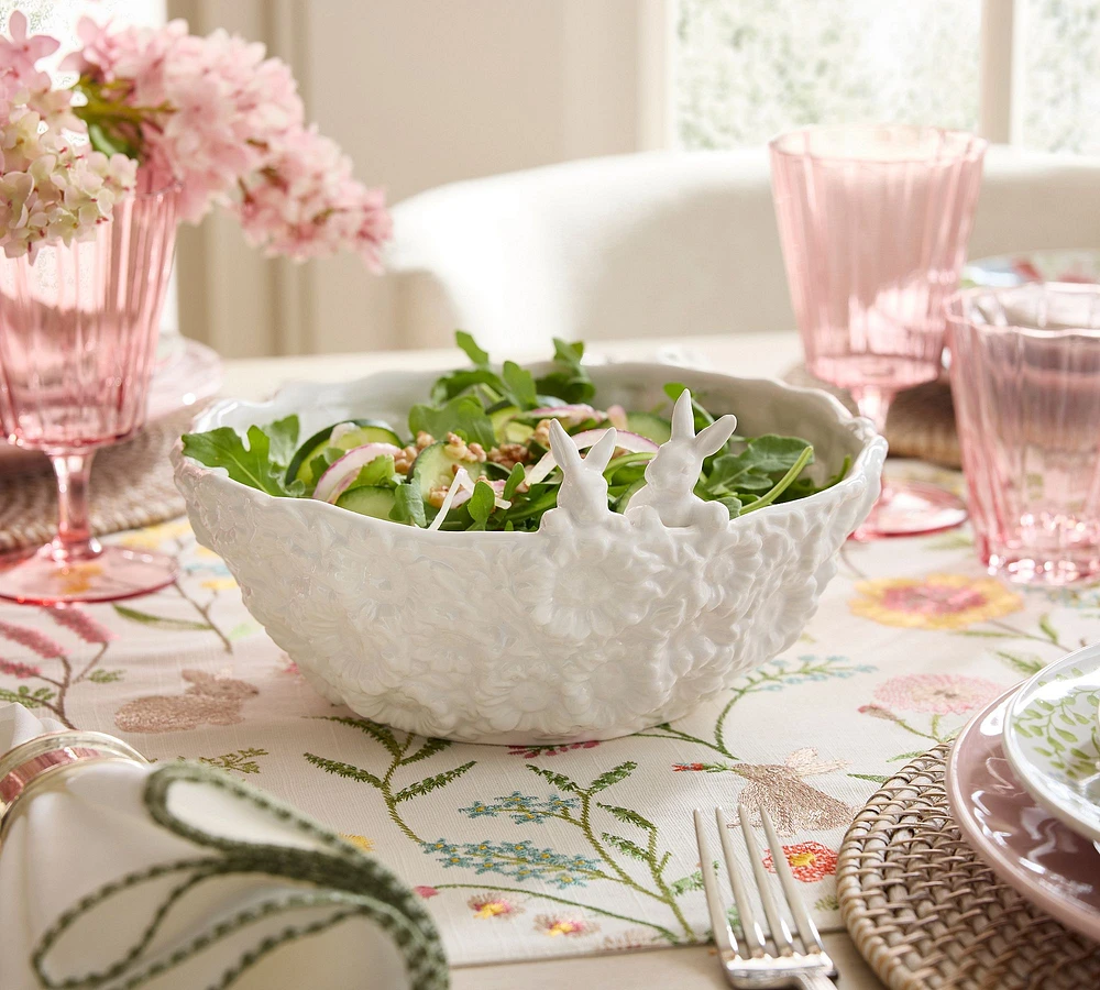 Floral Bunny Stoneware Serving Bowl