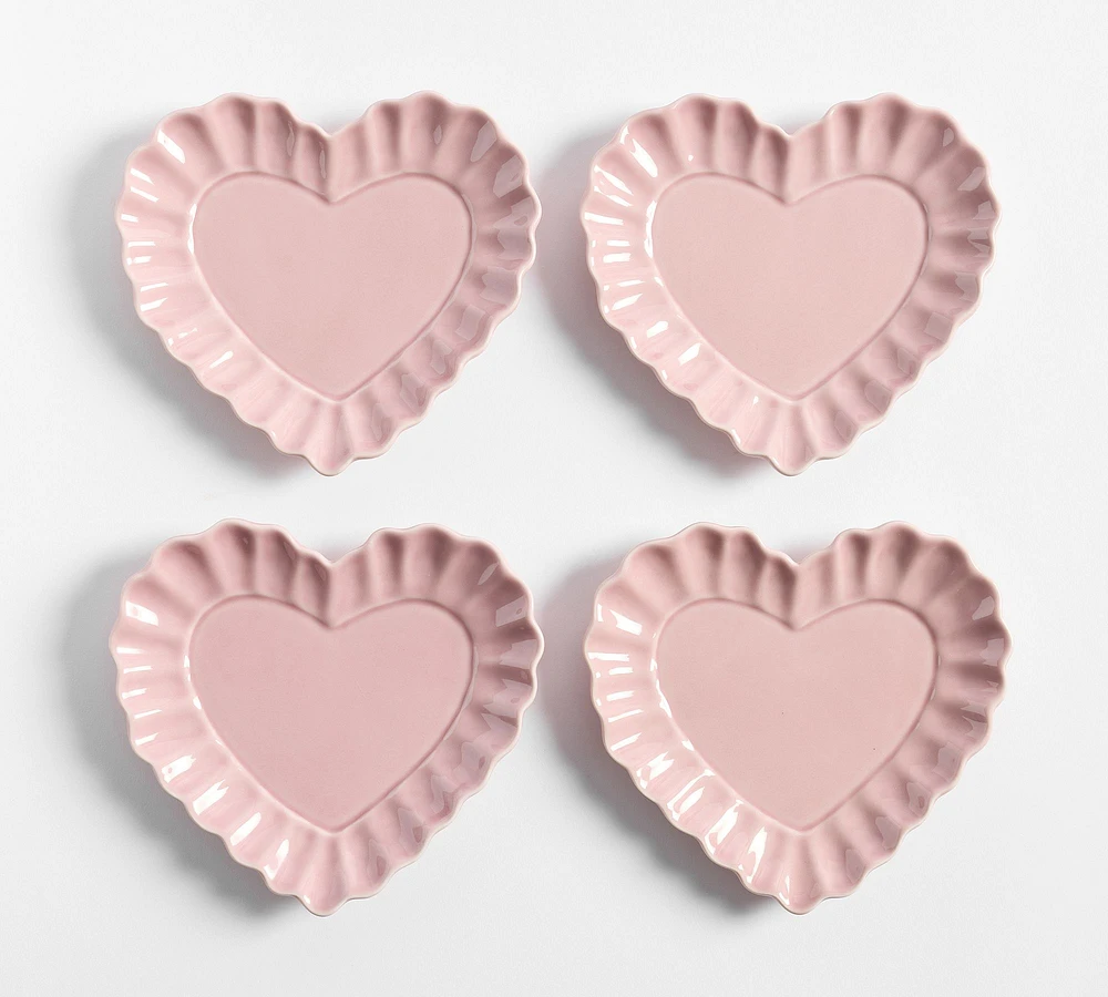 Heirloom Scalloped Heart Stoneware Appetizer Plates - Set of 4