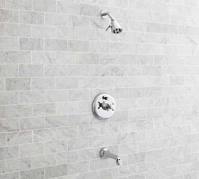 Victoria Cross Handle Pressure Balanced Bathtub & Shower Set