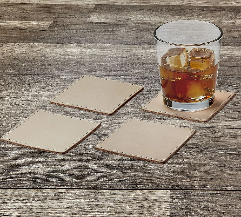 Vachetta Handcrafted Leather Square Coasters - Set of 4