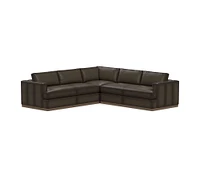 Carmel Recessed Arm Wood Base Leather 3-Piece L-Shaped Sectional (111")