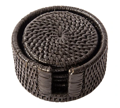 Tava Handwoven Rattan Round Coasters with Holder