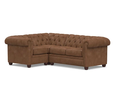 Chesterfield Roll Arm Leather 3-Piece Sectional (97")