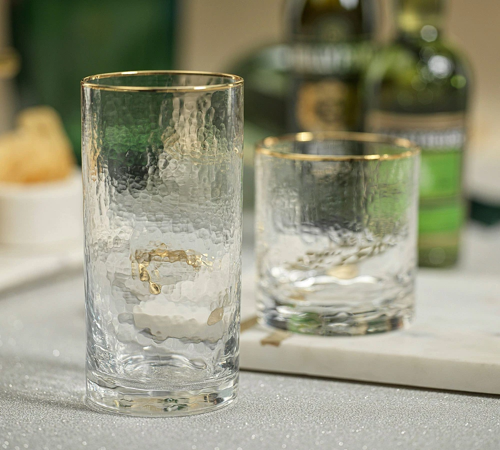 Hammered Gold Rim Cocktail Glasses, Set of 4