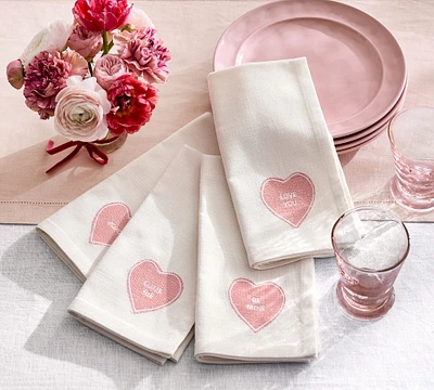 Conversation Hearts Organic Cotton Napkins - Mixed Set of 4