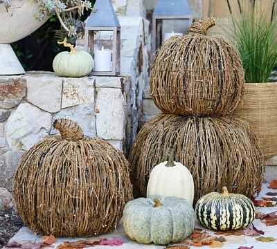 Lit Woven Pumpkin