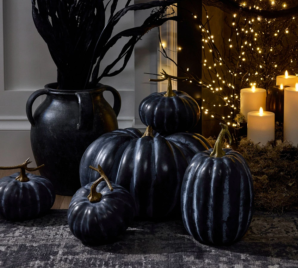 Faux Black Pumpkins & Gourds