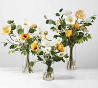 Faux Yellow & White Poppy Arrangement Glass Vase