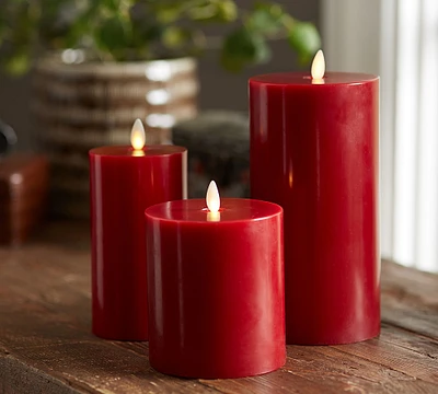 Open Box: Premium Flickering Flameless Wax Pillar Candles - Red