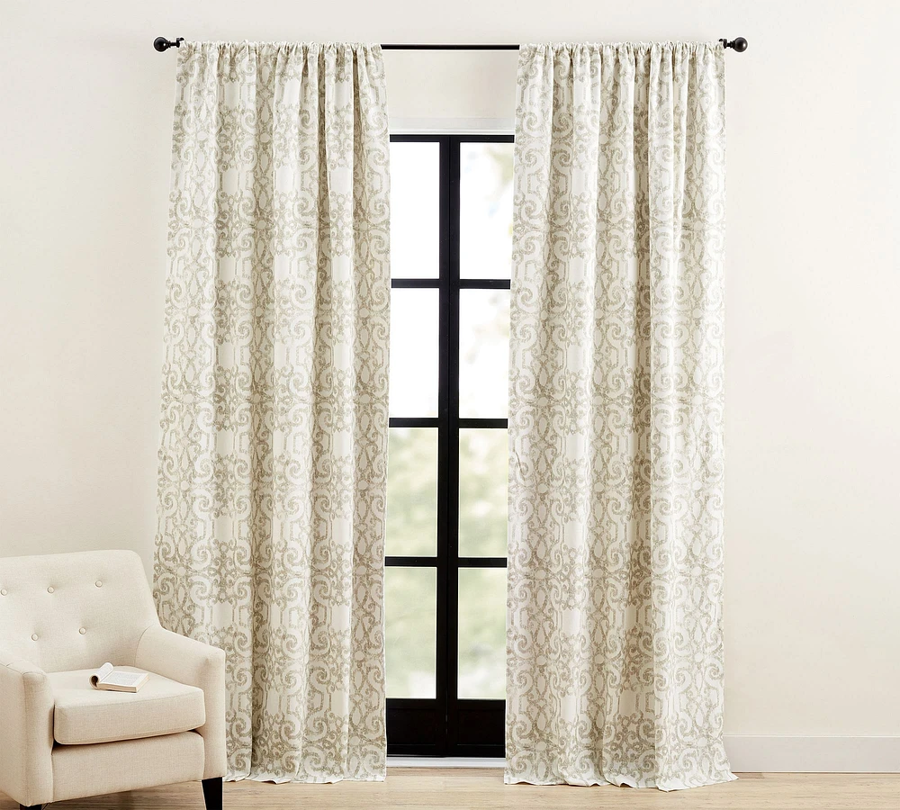 Open Box: Margot Scroll Print Rod Pocket Curtain