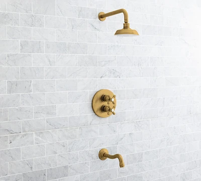 Langford Cross Handle Thermostatic Bathtub & Shower Set