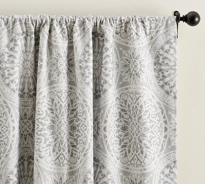 Riley Medallion Print Rod Pocket Linen Cotton Blackout Curtain