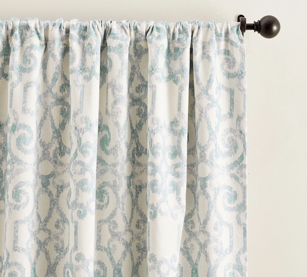 Open Box: Margot Scroll Print Rod Pocket Linen Cotton Curtain