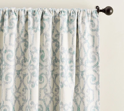 Open Box: Margot Scroll Print Rod Pocket Linen Cotton Curtain