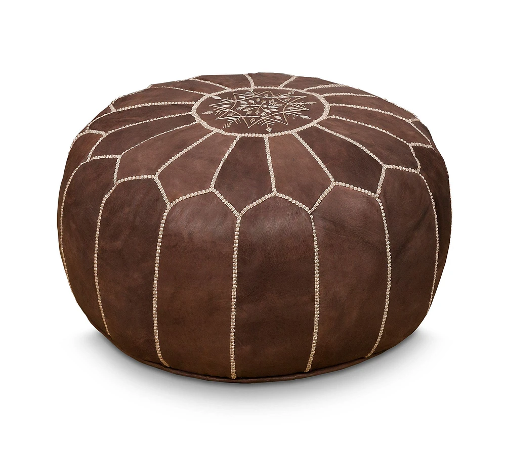 Nadia Moroccan-Style Leather Pouf