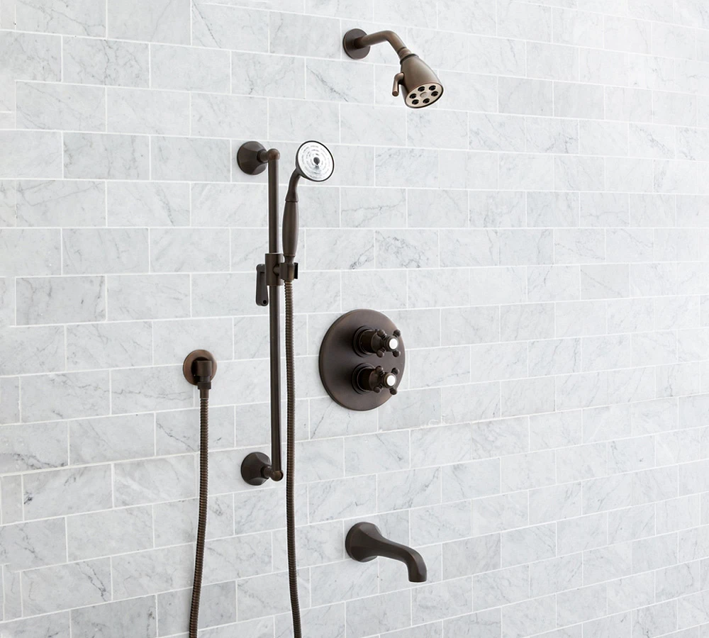 Victoria Cross Handle Thermostatic Bathtub & Shower Set with Handshower