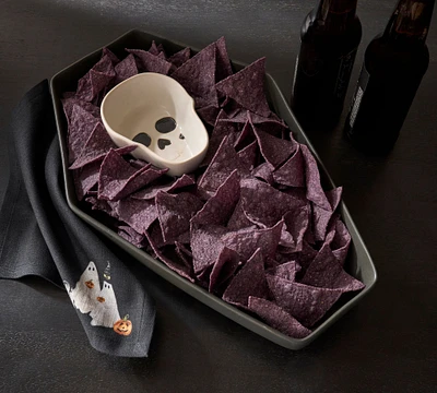 Skull Casket Stoneware Chip & Dip Server