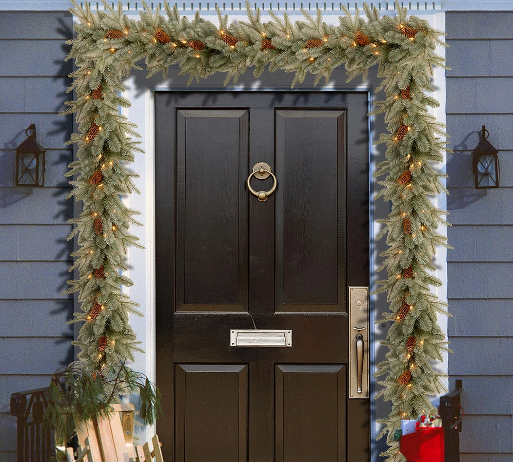 Pre-Lit LED Faux Arctic Spruce Wreath & Garland