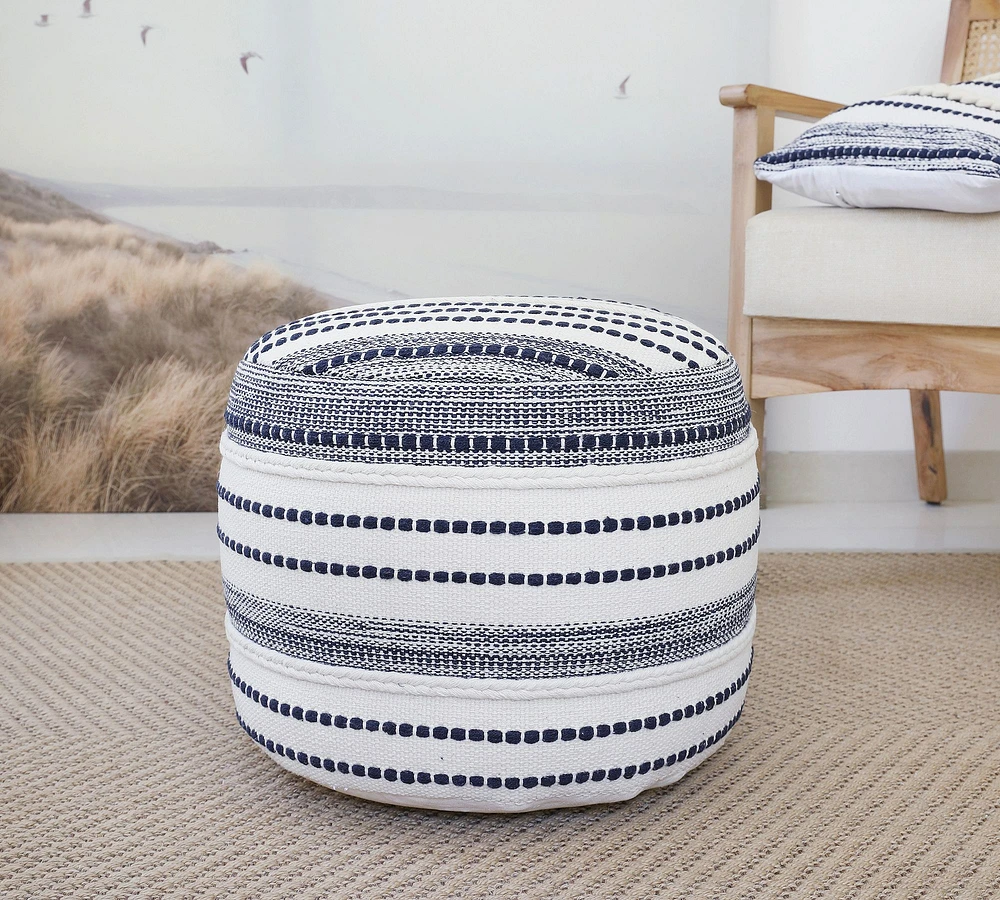 Coastal Striped Cotton Round Pouf