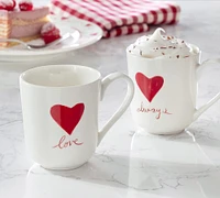 Painted Hearts Stoneware Mugs - Set of 2