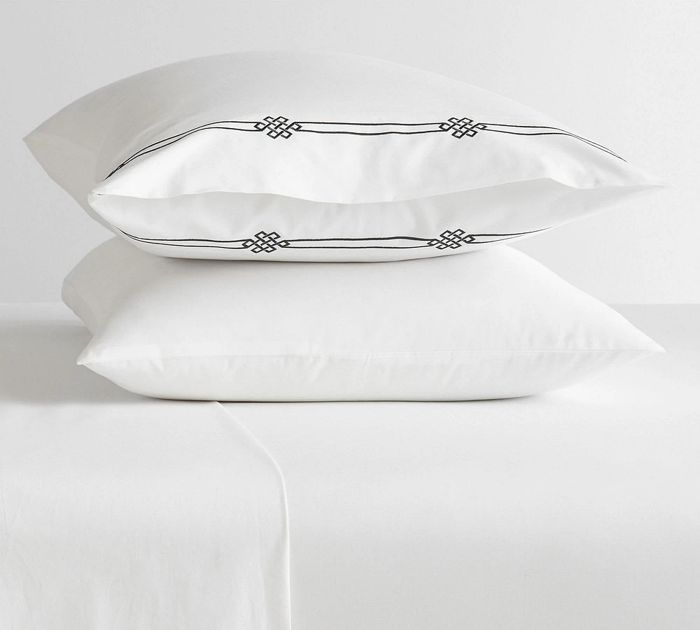 Emilia Embroidered Organic Percale Pillowcases - Set of 2