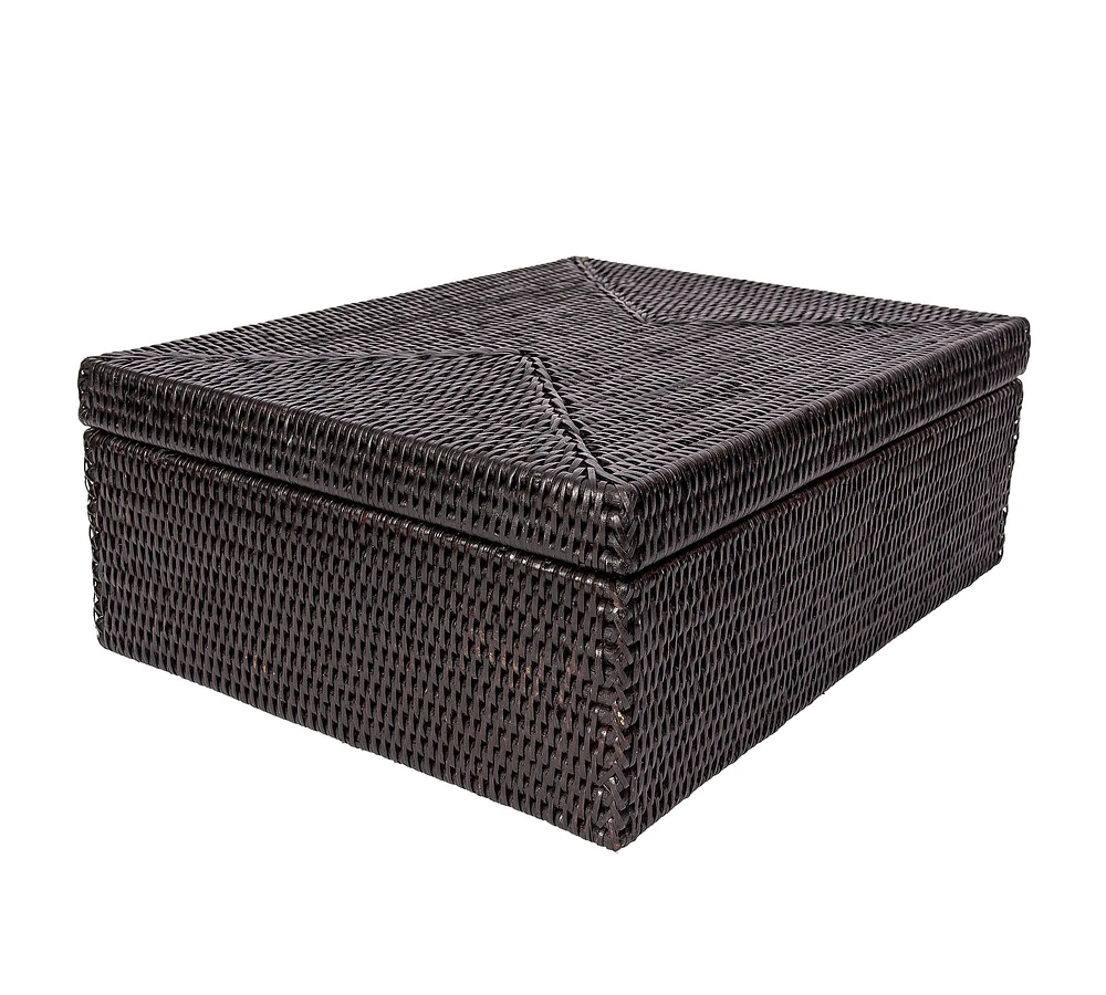 Tava Handwoven Rattan Flat Legal File Storage Box With Lid