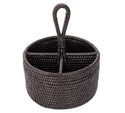 Tava Handwoven Rattan Round Flatware Caddy