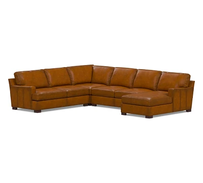 Townsend Square Arm Leather L-Shaped Chaise Sectional (113")