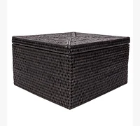 Tava Handwoven Rattan Square Storage Box With Lid