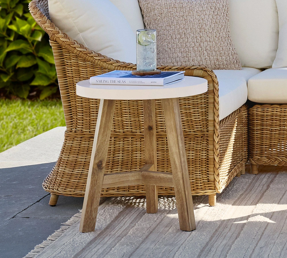 Rustic Farmhouse Concrete-Top Rectangular Outdoor Side Table (20")