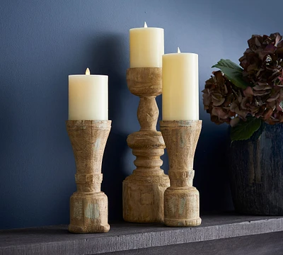Open Box:Ava Natural Wood Pillar Candleholder