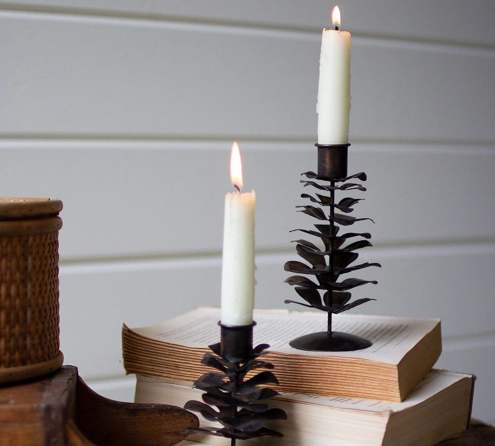 Metal Pinecone Taper Candleholders - Set of 2