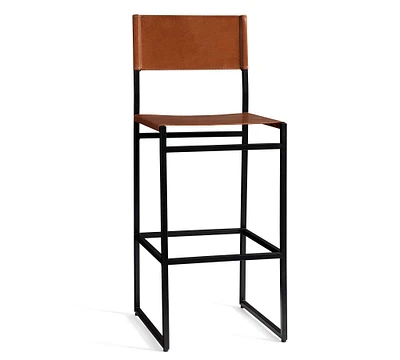 Open Box: Hardy Leather Bar Bar Stool, Bronze/Saddle Tan Leather