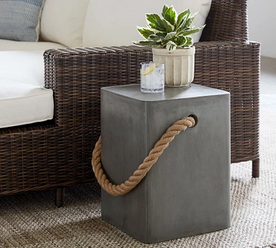 Coastal Concrete & Rope Outdoor Side Table (14"-16")