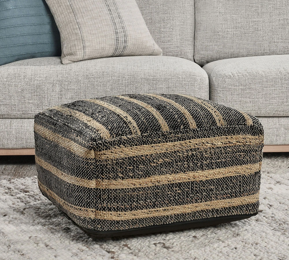 Harlan Handwoven Striped Pouf