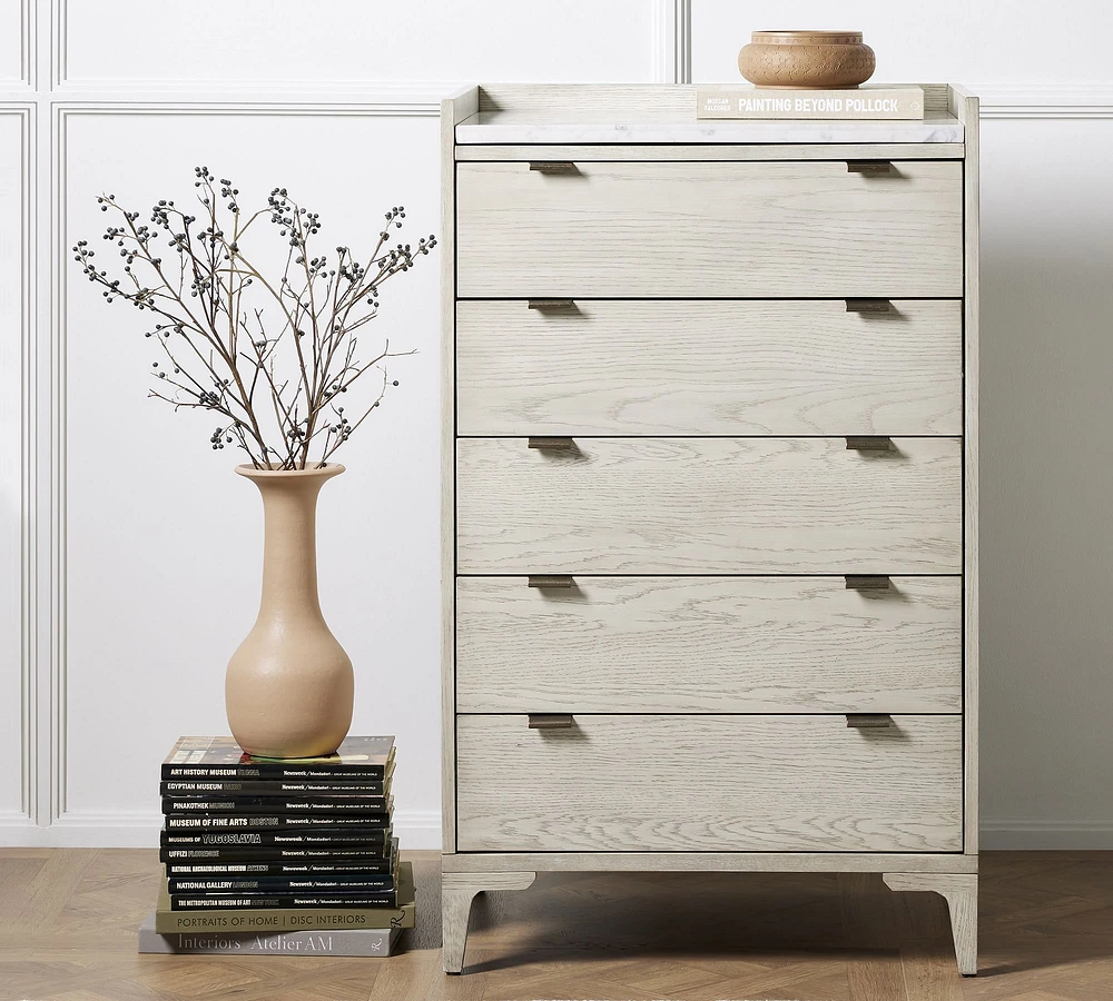 Geary Marble Top 5-Drawer Tall Dresser (27")