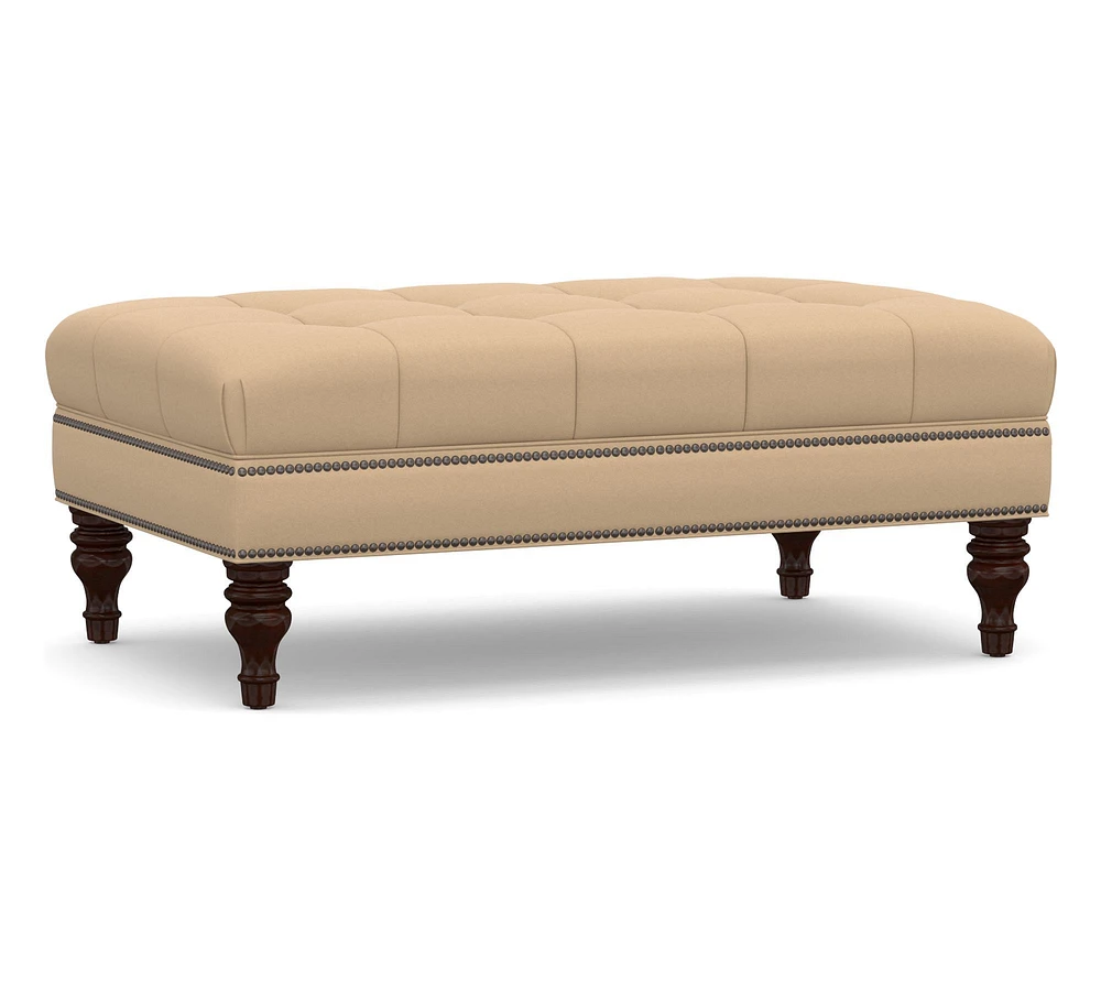 Open Box:Martin Upholstered Rectangular Ottoman, Seadrift Legs, No Nailheads, Performance Slub Weave Moss