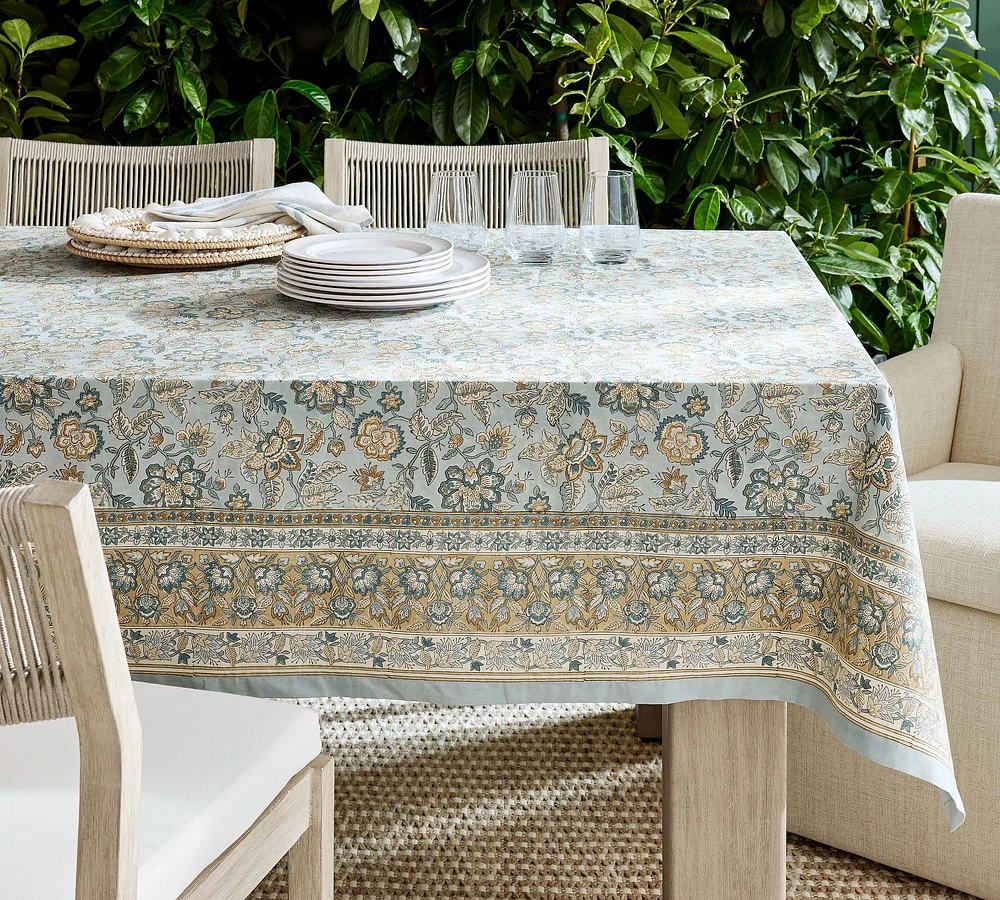 Brooke Block Print Cotton Tablecloth