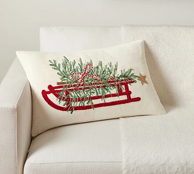 Open Box: Christmas Tree Sled Embroidered Lumbar Pillow